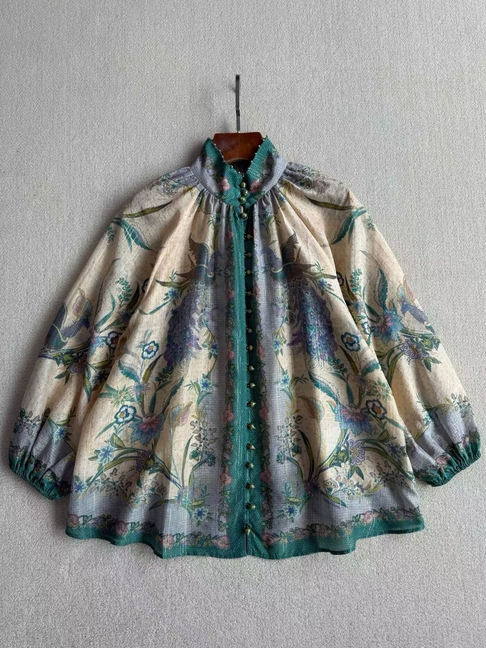 NWOT Zimmermann Floral Blouse in Cream, Teal and Purple, Size AU 0/1/2/3